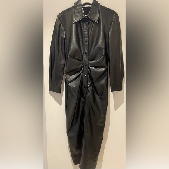 Zara Dresses & Skirts - Zara's Black Faux Leather Long Button-down Dress